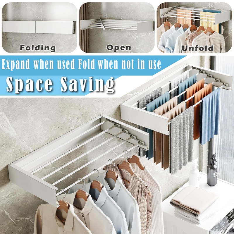 Sleclean Wall Mounted Drying Rack, Collapsible Drying Racks for Laundry,