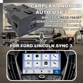 Carplay Android Auto USB-C Hub for Ford Lincoln SYNC 3 - Direct Fit HC3Z-19A387 Series Interface Module with Fast Charging (Version 3.4 Multi-Port Adapter)