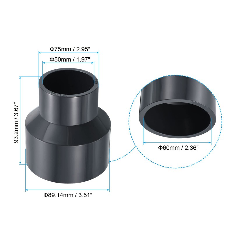 PATIKIL PVC Reducer Pipe Fitting 3x2 Inch Socket, Straight Coupling