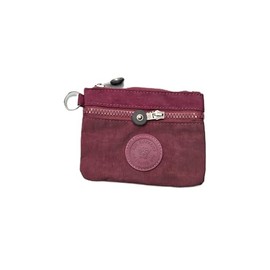 Ladies Mini 2 Zippers Water Resistance Super Lightweight Nylon Printed and Plain Coin Purse Travel Pouch (Wine)