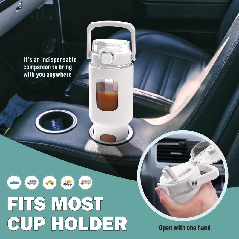 BLUEGO 32oz Glass Tumbler with Lid and Handle, Iced Coffee