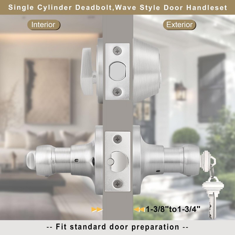 Brotima 3 Pack Keyed Alike Door Lever Set with Single