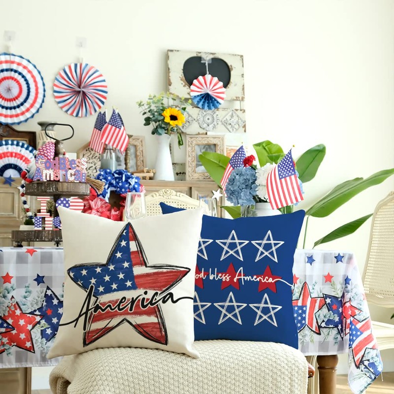 GEEORY 4th of July Decorations Pillow Covers 16x16 Set of