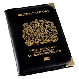 Esposti British Passport Holder - UK Passport Wallet - Non EU - Black PU Leather - Gold Metal Protective Corners