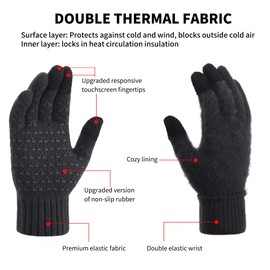 GERIINEER Winter Touch Screen Thermal Gloves Men Women- Soft Warm- Non-slip Grip, Elastic Cuff - Knit Stretchy Material for Running Cycling Outdoor Activities (Dark grey, M)