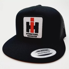 thepatriotspride International Harvester Flat Brim Mesh Snapback Embroidered Patch Cap Hat Black
