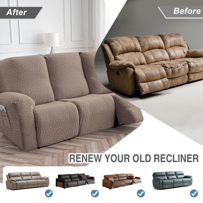 Gennia Waterproof Recliner Sofa Cover,Stretch Reclining Couch Covers with Pockets,Washable