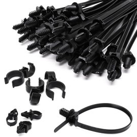 S SYDIEN Push Mount Zip Ties 50Pcs, Heavy Duty Black Wire Zips Tie Mounts, 2 in 1 Nylon Self Locking Push Mount Cable Zip Tie for Engine Bay Wire Harness, Indoor Wires Tying (8.3"x0.2")