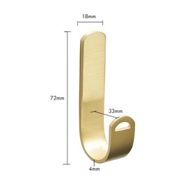 YANROO Gold Brass Hooks, J-Shaped Towel Robe Hook on Wall Door, No Drilling Towel Hooks Stick on Door Hooks Modern Robe Hooks Wall Hooks Key Hanger for Bathroom Kitchen (2 Pack)