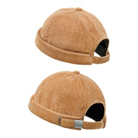 CLAPE Cord Docker Cap Men's Adjustable Docker Hat Women's Retro Sailor Hat Rolled Cuff Brimless Hat Unisex Beanie Fisherman Hat Short, GD34-Khaki