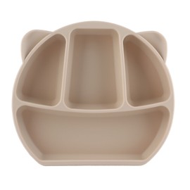 Silicone Suction Plate Safe Food Grade One Piece Cute Panda Shape Strong Suction Grip Divided Dish for Infant Toddler Beige