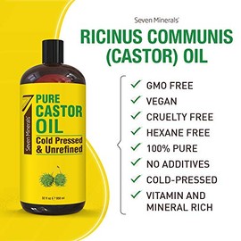 Seven Minerals Aceite De Ricino Puro Prensado En Frío - Botella Grande De 32 Fl Oz - Sin Refinar Y Sin Hexano - Aceite De Ricino Puro Para El Crecimie