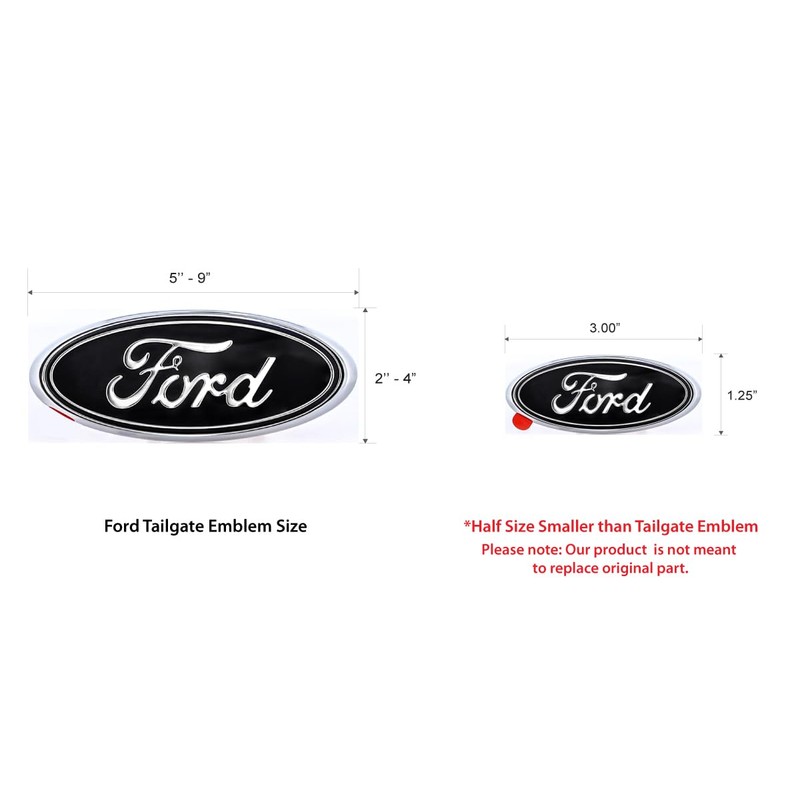 Ford Black Oval Novelty Decorative Logo Chrome Plated Plastic Emblem.