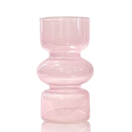BLOFLO Pink Transparent Glass Hydroponic Vase, 7Inches Colored Glass Vase for Flower, Modern Geometric Three-Layer Floral Vases for Home Office Wedding Table Décor(Pink)