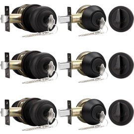 Probrico Entry Door Knob Lock Set and Single Cylinder Deadbolt Combination Set, Oil-Rubbed Bronze (3 Pack) Keyed Alike