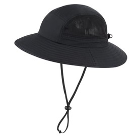 LLmoway UPF 50+ Sun Hat for Men Women Wide Brim Breathable Adjustable Windproof Outdoor Fishing Hiking Hat Foldable Packable, Black, One Size