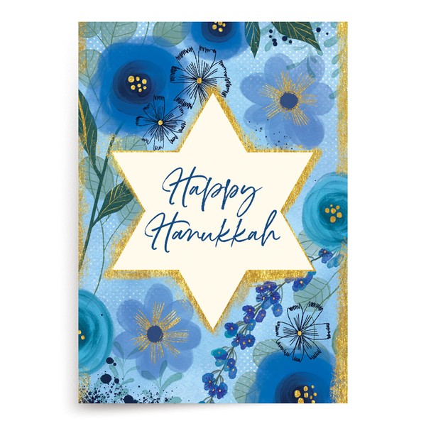 Designer Greetings Boxed Hanukkah Cards, Floral Star of David Design (Box of 18 Glitter Embossed Cards with Envelopes), (125-00939-000)