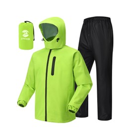 SaphiRose Men's Waterproof Rain Suit 2pcs/set Packable Rain Gear for Golf Motorcycle Fishing(Green,XXL)