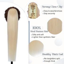Rich Choices Claw Clip Ponytail Extension Human Hair 22 Inch Real Hair Ponytail Balayage #18P613 Ash Blonde Highlighted Bleach Blonde 120g One Piece Clip In Long Ponytail Hair Extension For Women