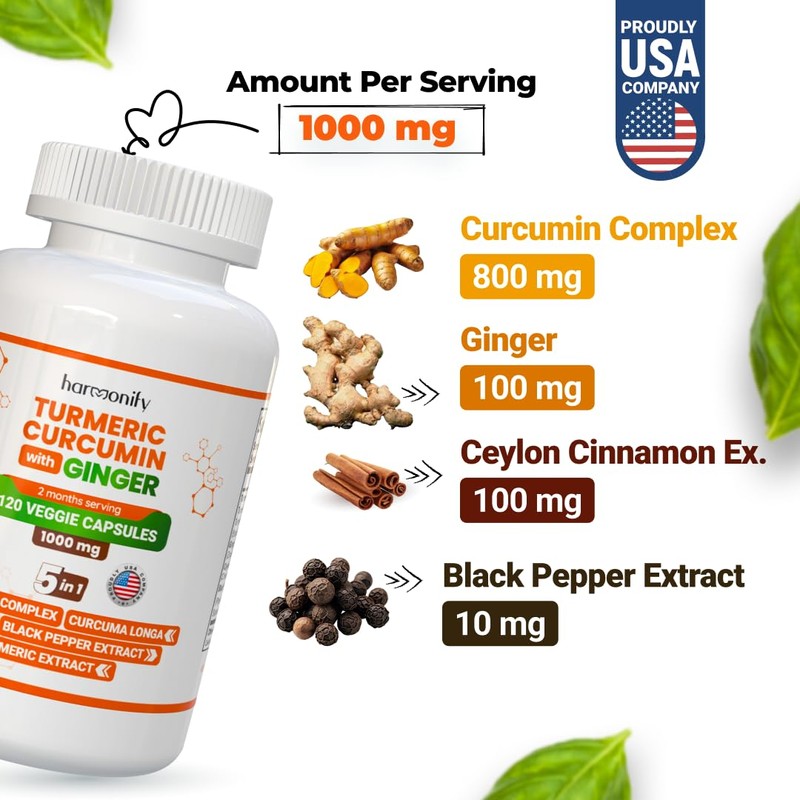 HARMONIFY Turmeric Curcumin Supplement with Ginger, Ceylon Cinnamon and Black