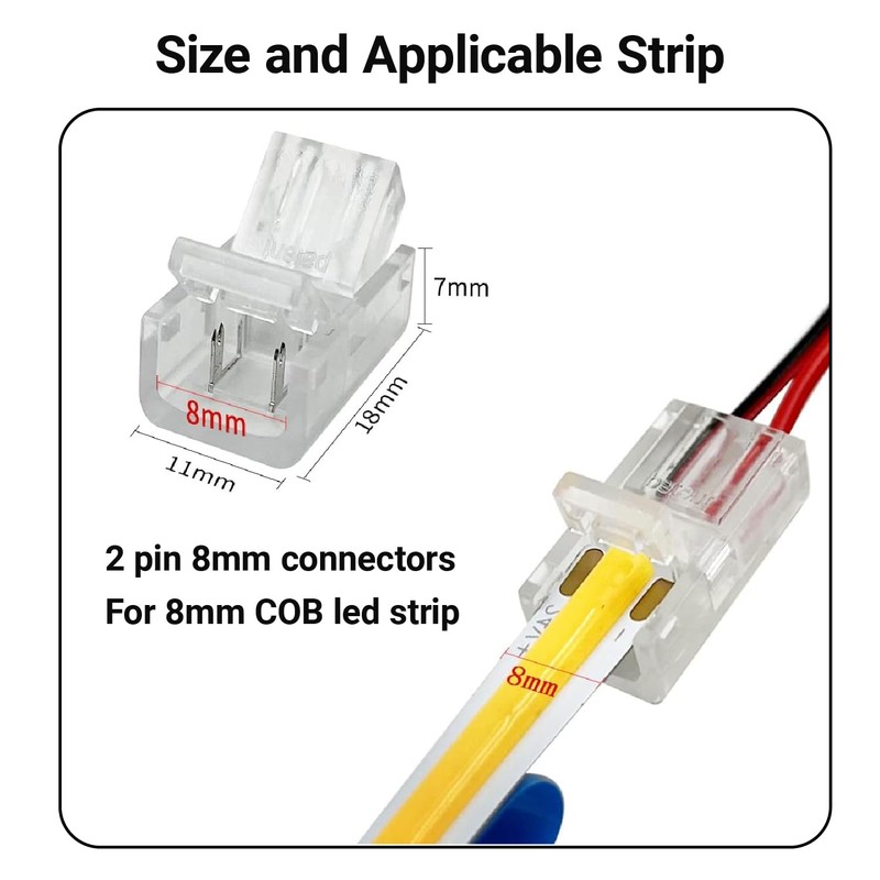 HAMRVL 8mm Cob Led Strip Light Connectors 2 Pin,Led Strip