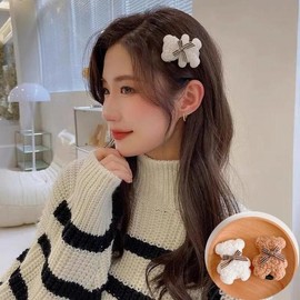 Handmade Workshop Bear Teddy Bear Ribbon Hair Clip / 수제공방 베어 곰돌이 리본 헤어 머리 집게 핀