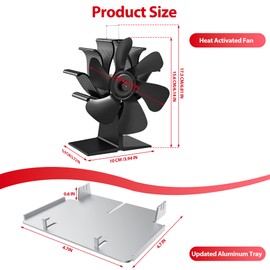 TITECK Wood Stove Fan Heat Powered: Fireplace Fan with Bracket Tray Fixed on Propane Heater - 6 Blades Thermal Fan for Log/Electric Wood Stove Burner Hot Tent Camping/Picnics/Indoor Use