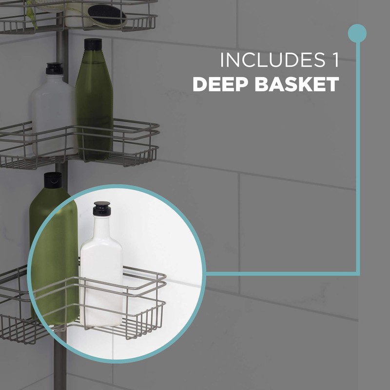 Zenna Home Shower Tension Pole Caddy, Satin Nickel