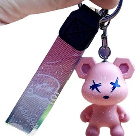 Fun & Colorful Cute Panda Keychain  Rope Resin Pendant Metal Key Ring - Color: Pink
