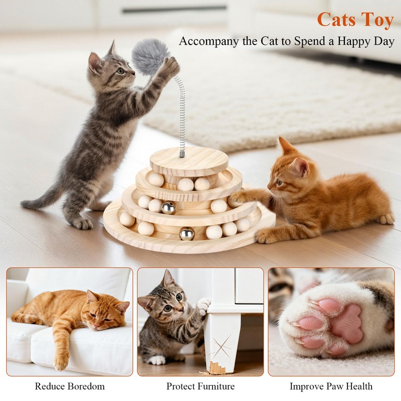 3BAO Large 2-in-1 Wooden cat Toy Tower with Spring cat