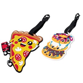 Pizza Luggage Tags for Suitcases 2-Pack Cute Silicone Luggage Tag with Name ID Card Funny Suitcase Label