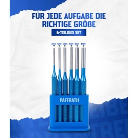 Paffrath® Pin Punch Set 6 Pieces (2-8 mm) - Punch Set Made of Chrome Vanadium Steel - Precision Ground Tips - Robust, Painted Shafts - Made in Germany