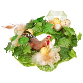 HEITMANN DECO Türkranz mit Federhuhn und Ostereiern - Wandkranz - Natürliche Deko für Ostern und Frühling