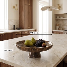 Marble Fruit Bowl with Pedestal, 9.8" Emperador Dark Decorative Bowl