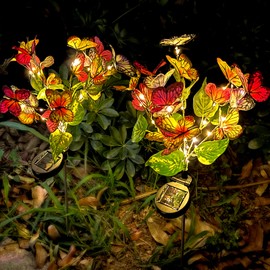 TOTHDATE 2PCS Solar Swaying in Wind Butterfly Lights, Warm White Light Butterfly Decorations Lights Solar Garden Flowers Lights IP44 Waterproof for Yard Garden Pathway