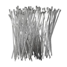 100pcs 304 Stainless Steel Cable Ties Wrap Coated Self Locking Metal Zip Ties (Stainless Steel, 7.8inch)