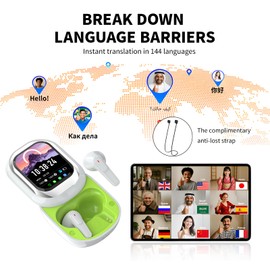 AI Translation Earbuds Real Time, 139 Languages Translator Earbuds with APP, Support Dialing LCD Screen Translating Earbuds Device for Travel Learning with Charging Case Fit iOS & Android (White)