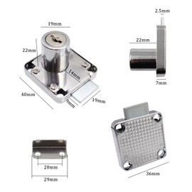 Pack of 2 Furniture Lock 22 mm Cabinet Lock with Key Silver Drawer Lock Universal Screw-On Lock for Office Household Drawers and Cabinets