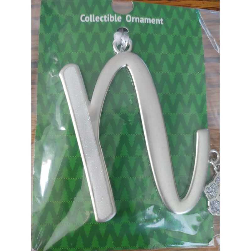 GANZ Monogram Initial Large Letter "N" 2020 Silver Christmas Ornament