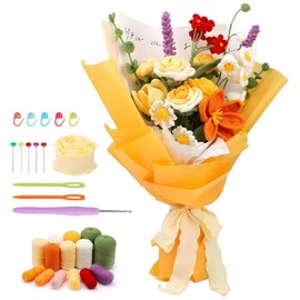 Puedno Bouquet Crochet Kit, Beginner Yellow Rose Crochet Kit, Complete Crochet Starter Kit with Elaborate Step-by-Step Video Tutorials for Beginners DIY Craft