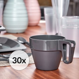 Grizzly Reusable Cups Set, 30 Reusable Plastic Coffee Cups, Stackable, Dishwasher Safe, Shatterproof Plastic Cups with Handle