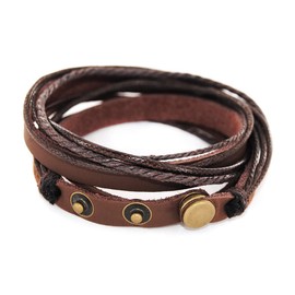 axy Men's Wrap Bracelet Leather Bracelet Men's Women's Genuine Leather and Cotton Surfer Bracelet, Leather