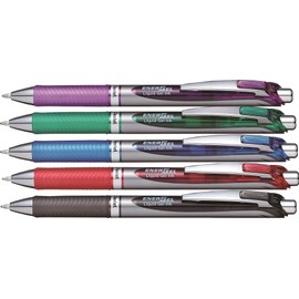 Pentel EnerGel Gel Rollerball Pen with Push Mechanism, 1.0 mm (5 Colours Set)
