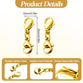 WKRTDY Set of 4 Double Opening Lobster Clasps for Bracelets and Necklaces, Can Be Used as a Shortener or Extender, Ideal for DIY Jewellery Projects