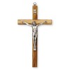 16cm High Olive Wood Wall Hanging Crucifix Cross with Silver Metal Corpus 10654