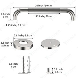 4 Pack 20 Inch Shower Grab Bar, YuanDe Brushed Nickel Bathroom Grab Bar Handle w/Anti-Slip Knurled Grip, Stainless Steel Bath Balance Bar, 1.25" Diameter Safety Hand Rail Support,Handicap Elderly