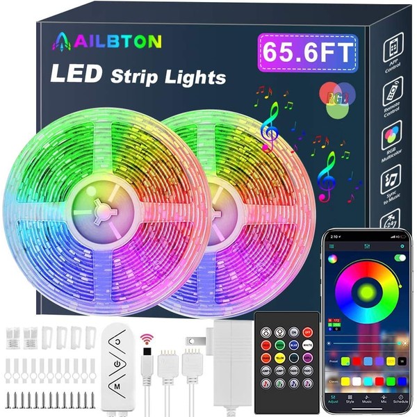 65.6ft/20M Led Strip Lights, Long Smart Music Sync 5050 RGB Color Changing Light Strip Bluetooth APP/IR Remote/Switch Box Control Rope Lights LED Lights for Bedroom,Party,Home Decoration,Festival