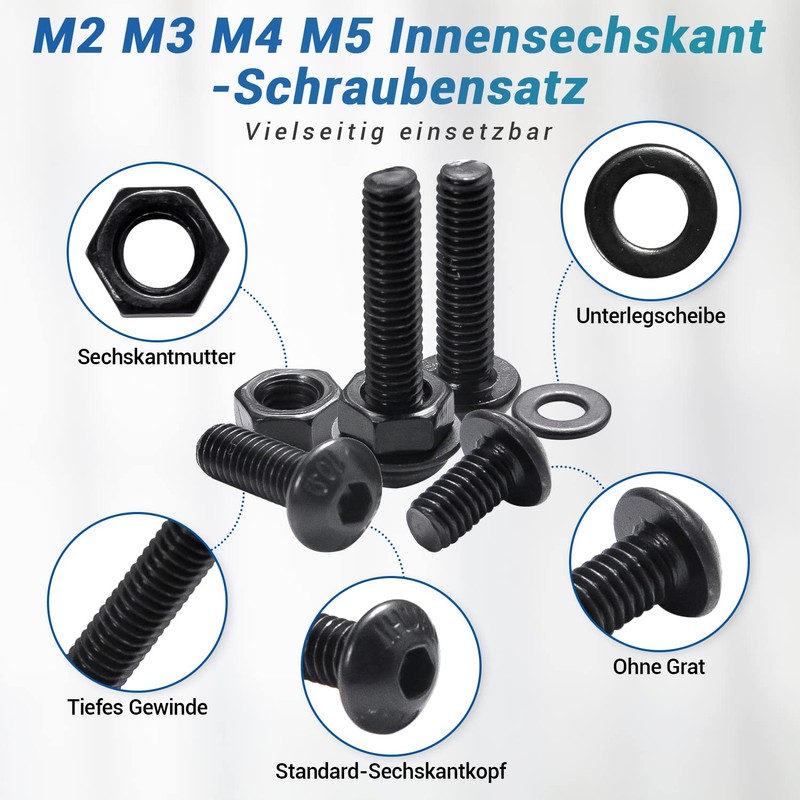 Nindejin Screws Button Head, Carbon Steel Screws Nuts and Washers