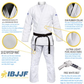 Brazilian Jiu Jitsu Gi BJJ Gi for Men & Women Grappling gi Uniform Kimonos Ultra Light, Preshrunk, with White Belt