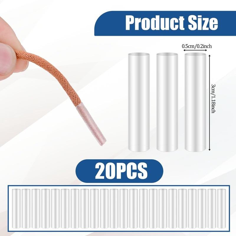 JJUNW 20Pcs lear Heat Shrink Shoelace, 0.2 Inch Heat Shrink